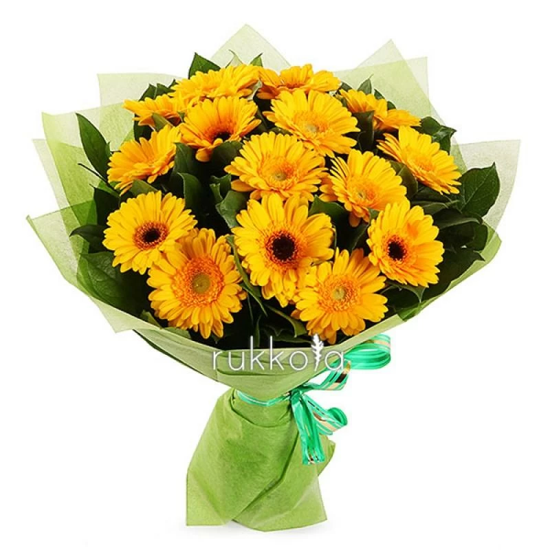 Букет с 15 желтыми герберами